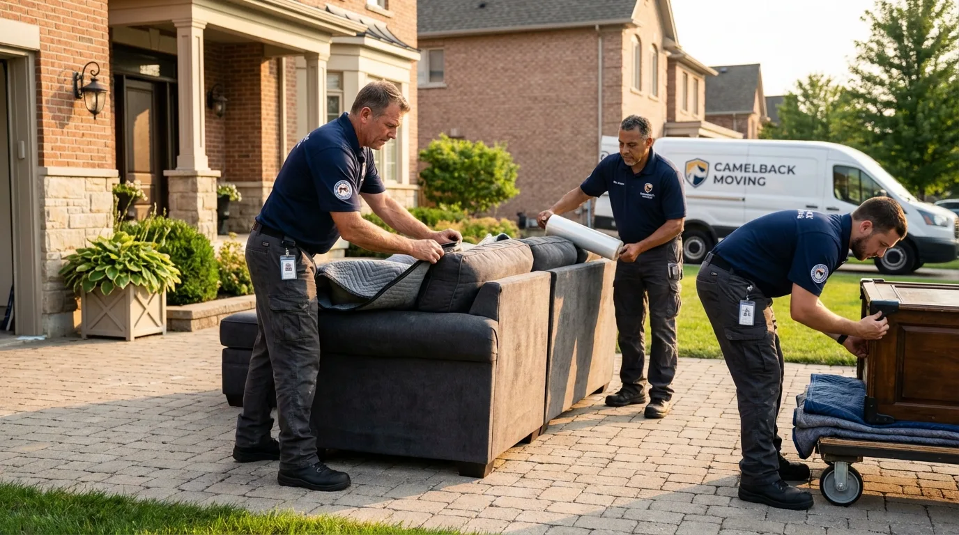 Large estate moving crew wrapping furniture in Shelter Island, NY
