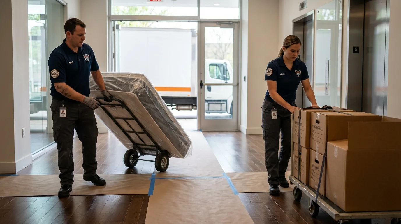 Professional apartment movers loading elevator in Shelter Island, NY